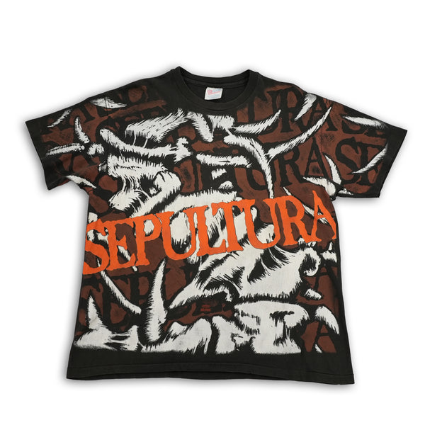 Vintage 1992 Sepultura all-over print band T-shirt, size XL