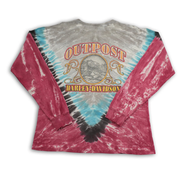 Vintage 90s Harley-Davidson tie dye cow skull graphic long sleeve T-shirt, size L — photo 6 of 7