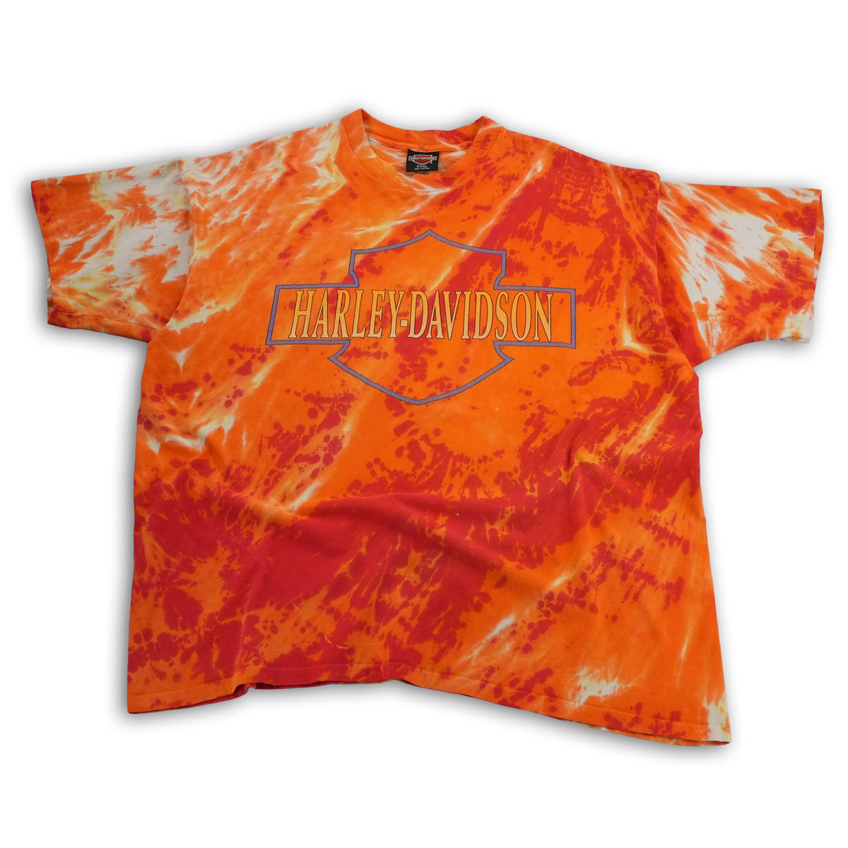 Vintage 90s Harley-Davidson tie dye graphic T-shirt, orange, size 3XL
