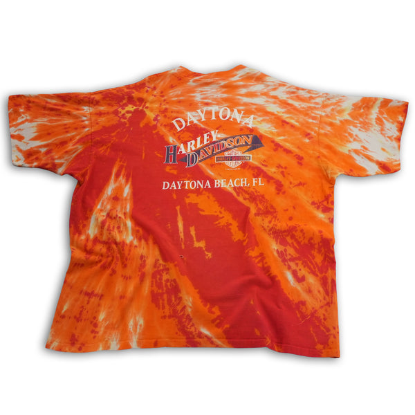 Vintage 90s Harley-Davidson tie dye graphic T-shirt, orange, size 3XL — photo 8 of 10