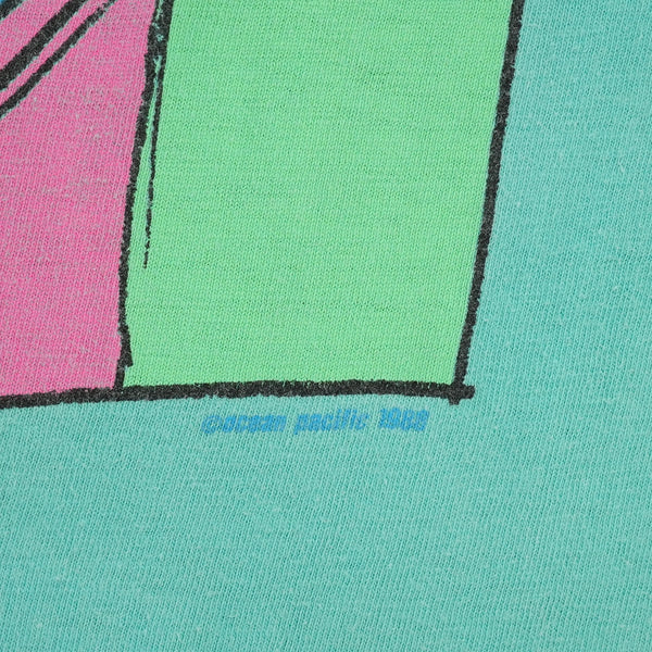 Vintage 1988 Ocean Pacific OP surf graphic T-shirt, turquoise, size M — photo 7 of 8