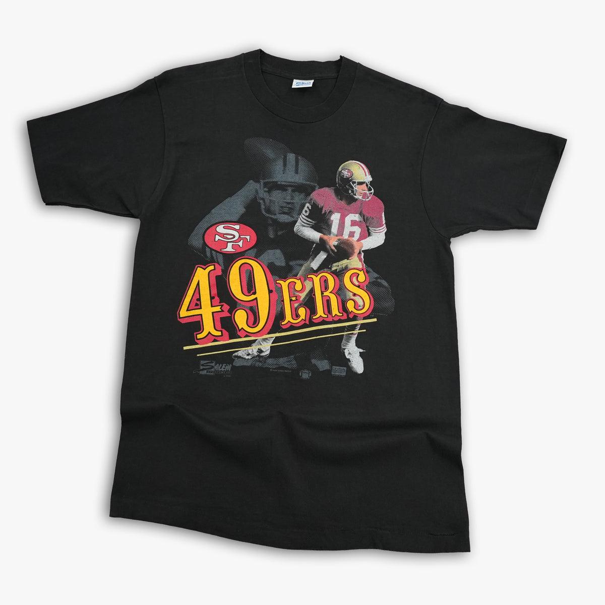 Vintage 1990 Joe Montana San Francisco 49ers Salem T-shirt, blue, size L