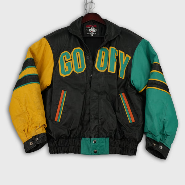 Vintage Disney World Goofy leather racing jacket, green and yellow, size M — photo 2 of 15