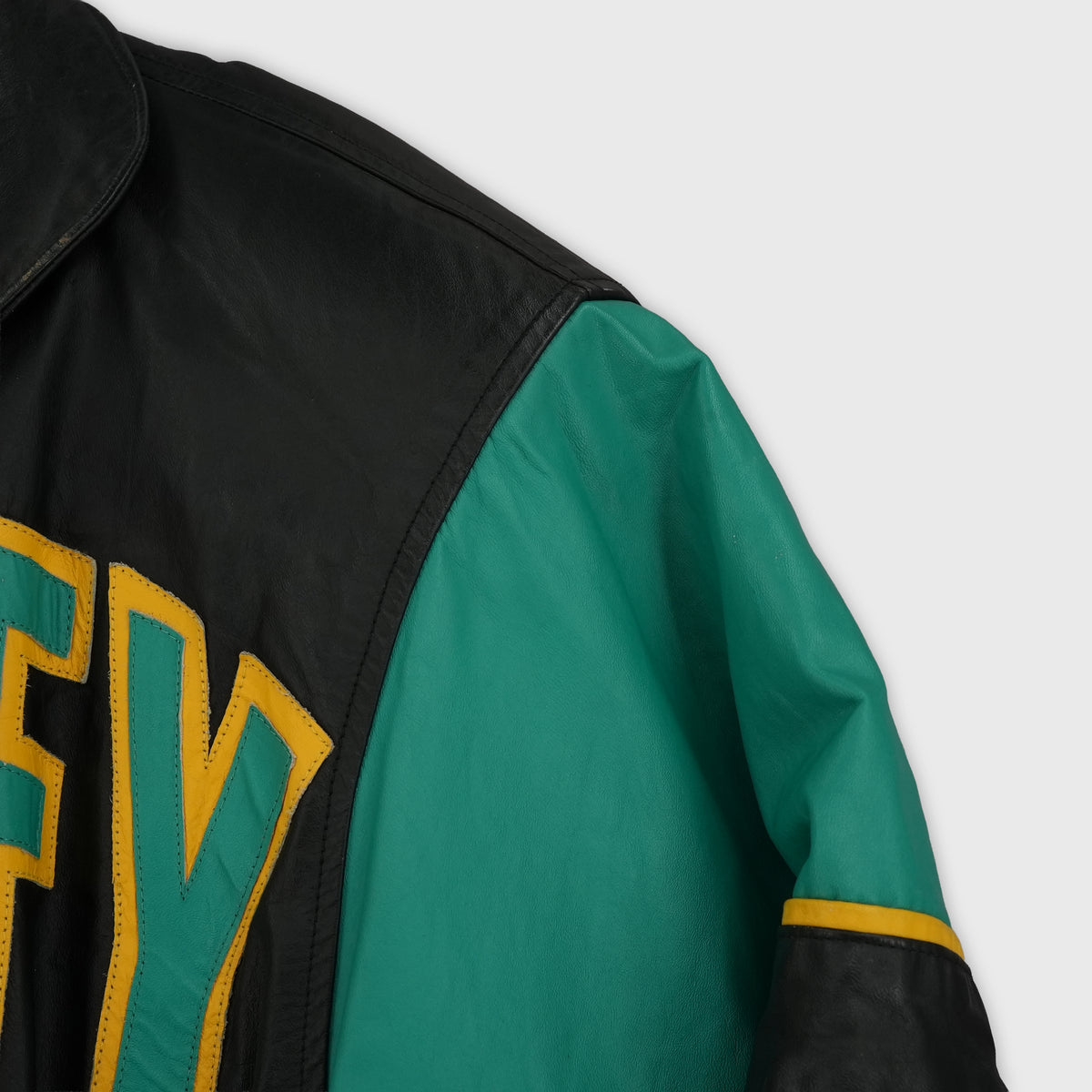 Vintage Disney World Goofy leather racing jacket, green and yellow, size M — photo 12 of 15