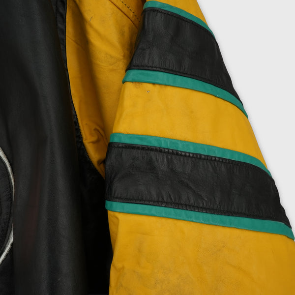 Vintage Disney World Goofy leather racing jacket, green and yellow, size M — photo 10 of 15